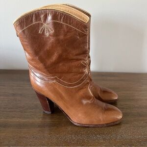 Pollini Italian Vero Cuoio Vintage High Heeled Cowgirl Boots- Size 8